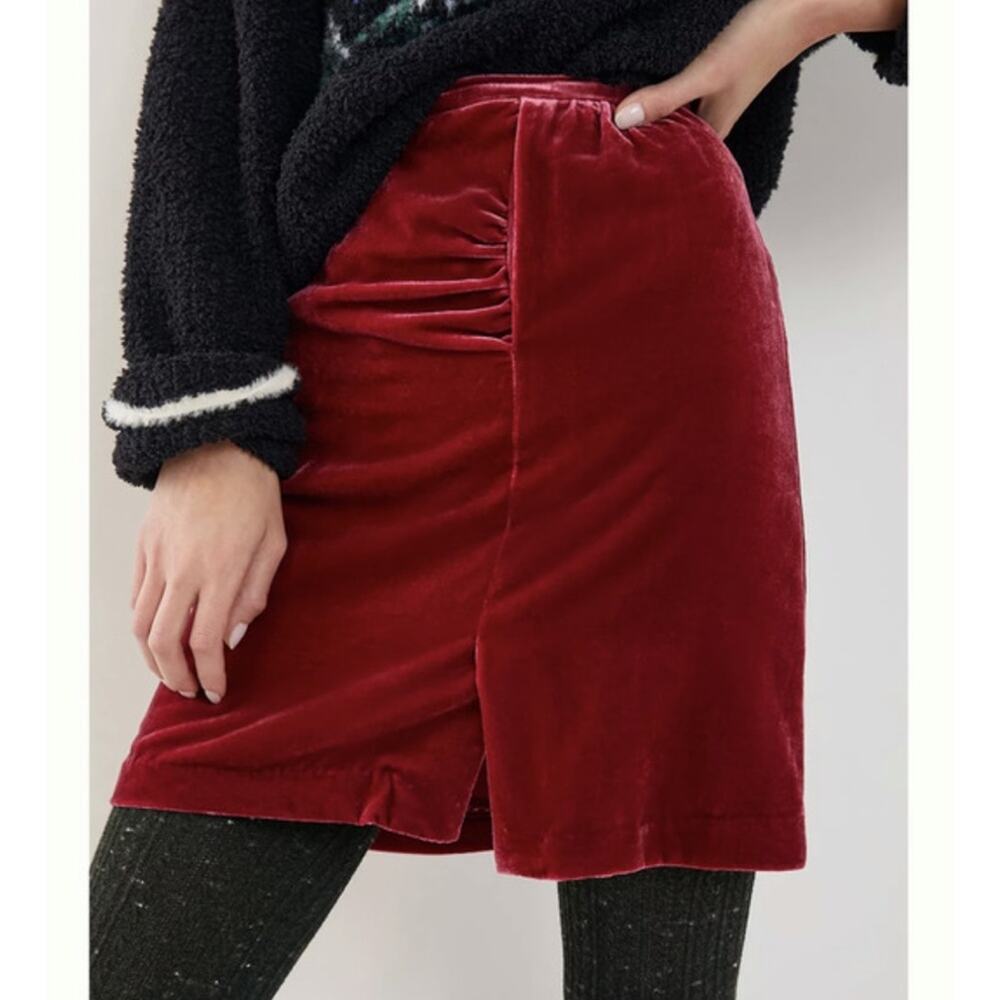Anthropologie Velvet Mini Skirt Raspberry NWT